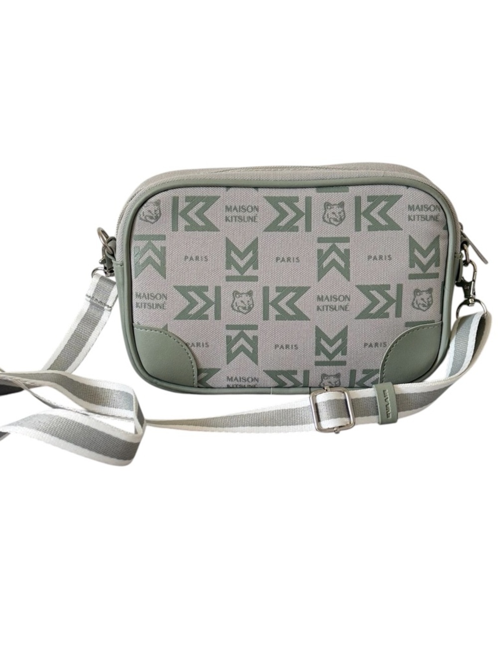 Maison Kitsune Paris x Eva Air gray green logo casual school purse bag
